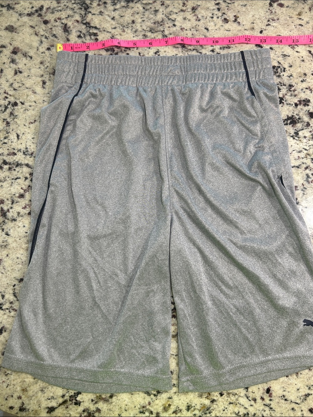 Puma Men's Light Gray Athletic Shorts with Black Piping